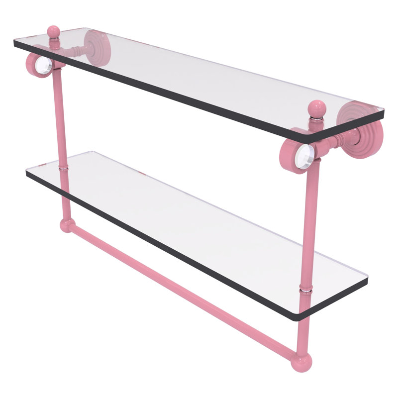 Tablette double en verre avec barre à serviettes Collection Pacific Grove, H 13 po x l 22 po x P 5,125 po, Rose