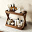 Organisateur de tablette de comptoir en bois, support de rangement en bois à deux niveaux pour accessoires de bar à café, organisateur de support à épices de cuisine, chariot à condiments pour la maison, le bureau et le comptoir de salle de bain