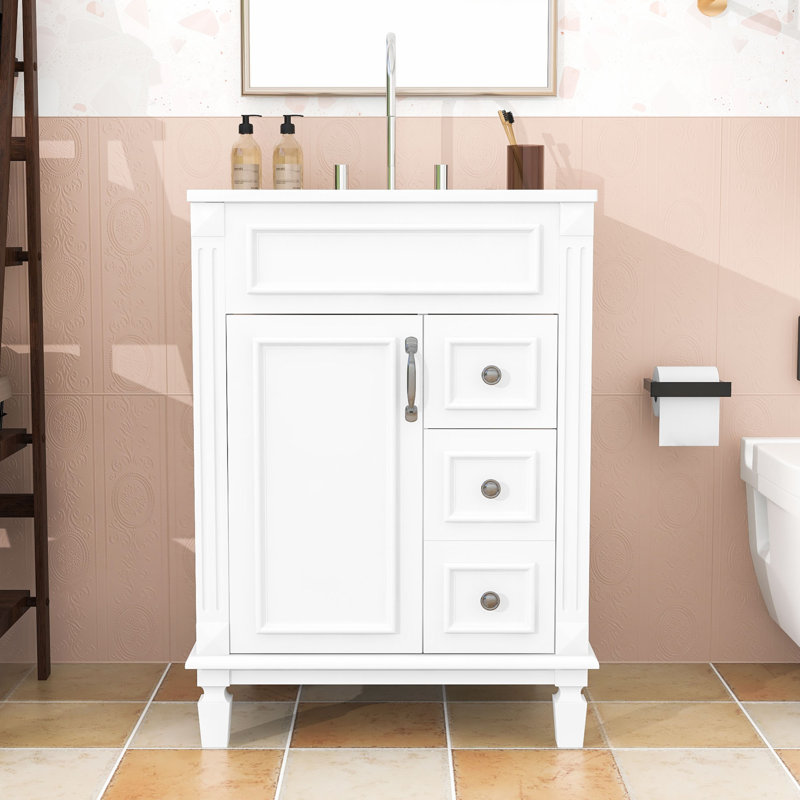 Compact Bathroom Vanity with Retro Charm: French-Inspired Design, Premium Sink, White
