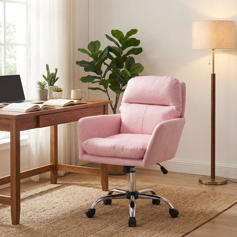 Chaise de bureau pivotante en similicuir, Light Pink