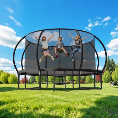 14ft Outdoor Trampoline With Safety Enclosure Net, Thickened Spring Pad，astm Approved Recreational Trampoline For Kids And Adults, With Anti-rust Coated Frame, Thickened Mat And Ladder