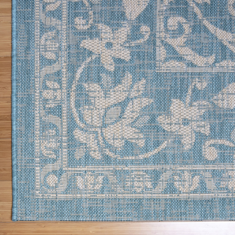 Paseo Antonin Oasis Blue Traditional Floral Medallion Flatweave Indoor/Outdoor Area Rug, Runner 2'2" x 6'