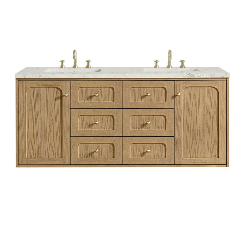 Laurent 60" Double Vanity, Light Natural Oak W/FreePower Wireless Charger, Victorian Silver, Light Natural Oak