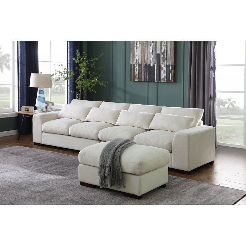 123" Wide Reversible Modular Sofa with Ottoman, Beige Linen Blend