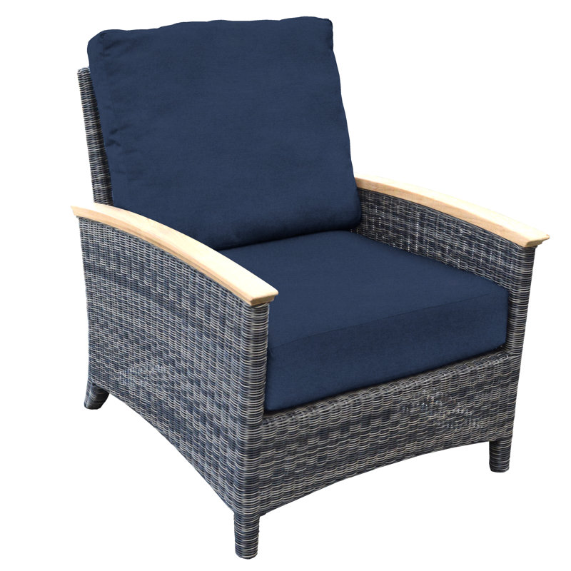 Bella Wicker Teak Outdoor Lounge Chair, Navy Sunbrella® Canvas, Brown