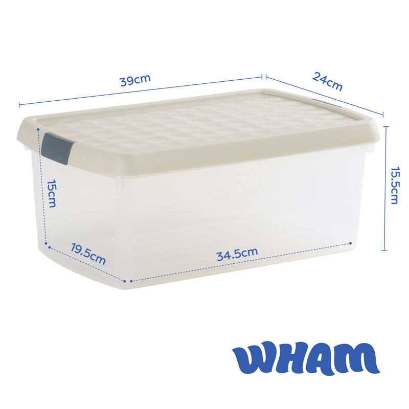 Wham Clip Rectangular Plastic Storage Boxes with Secure Clip Lock Lids Clear/Green Milieu/Stone, 10.5 Liters, Cream