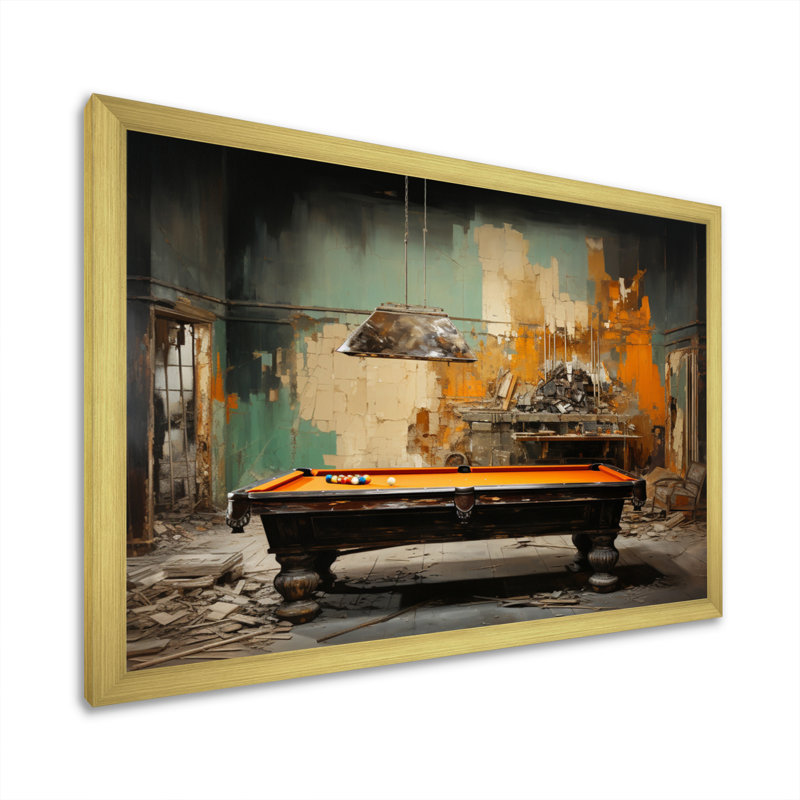 «Billard Industrial Game II», reproduction sur toile, H 12 po x l 20 po x P 1 po, Encadrement doré
