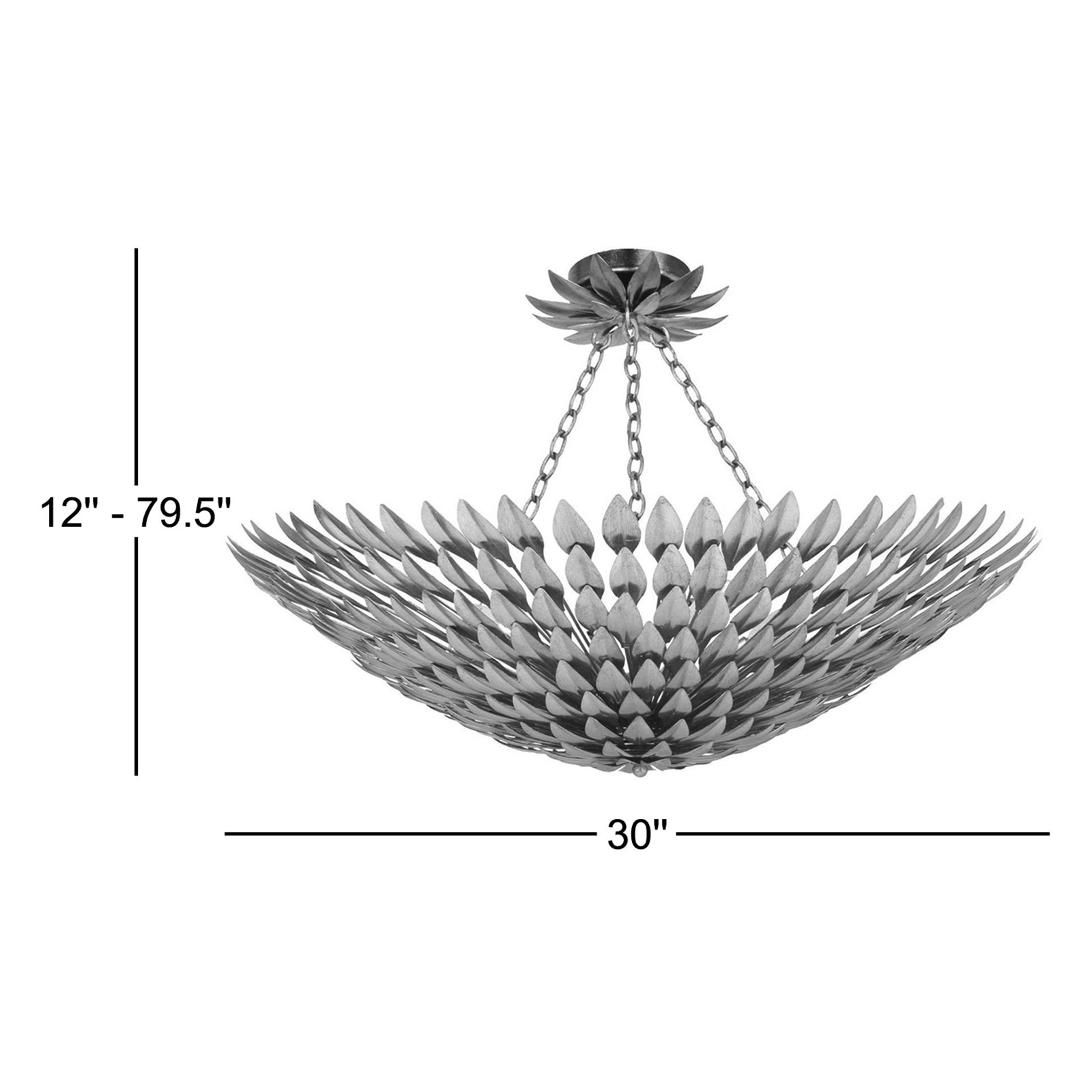 Margo Semi-Flush Mount, Antique Gold, 7"H x 30"W x 30"D, 8 Lights