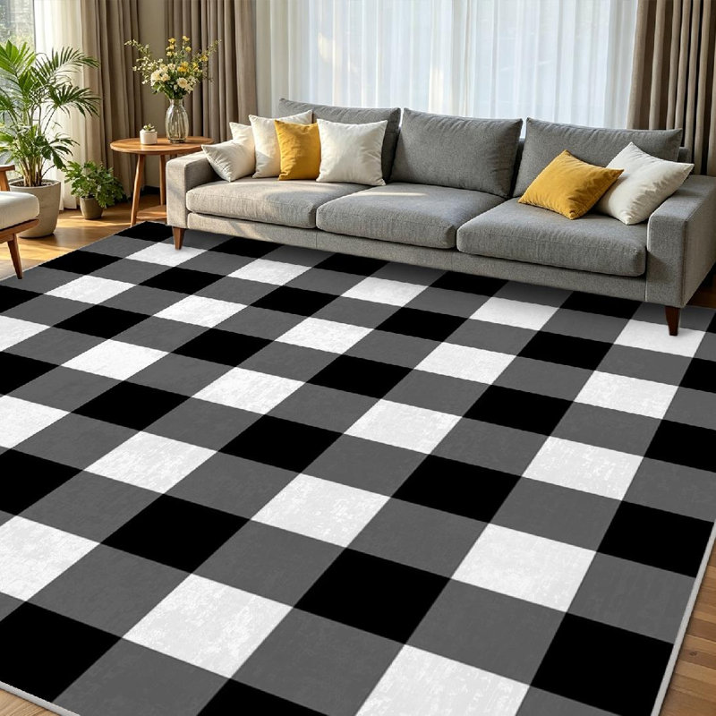 Clear Buffalo Black White Indoor Area Rug, Rectangle 79" x 118"