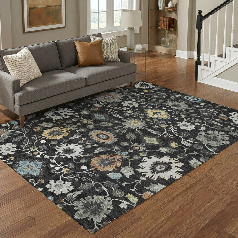 Tapis traditionnel lavable à la machine Premium Premium AMF2458, Black, 9' x 12'