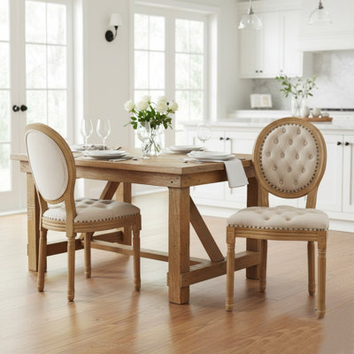 Upholstered Tufted Side Chair With Nailhead Trim Decor King Louis Back Solid Wood Dining Chairs, Set of 2