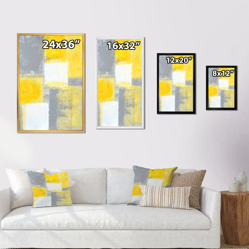 «Gray Meets Yellow Abstract Art», reproduction d'art sur toile, H 20 po x l 12 po x P 1 po, Cadre flottant doré
