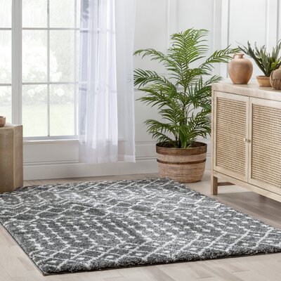 Well Woven Celeste Coimbra Moroccan Diamond Pattern Shag Grey Thick Area Rug -  CE-27-5