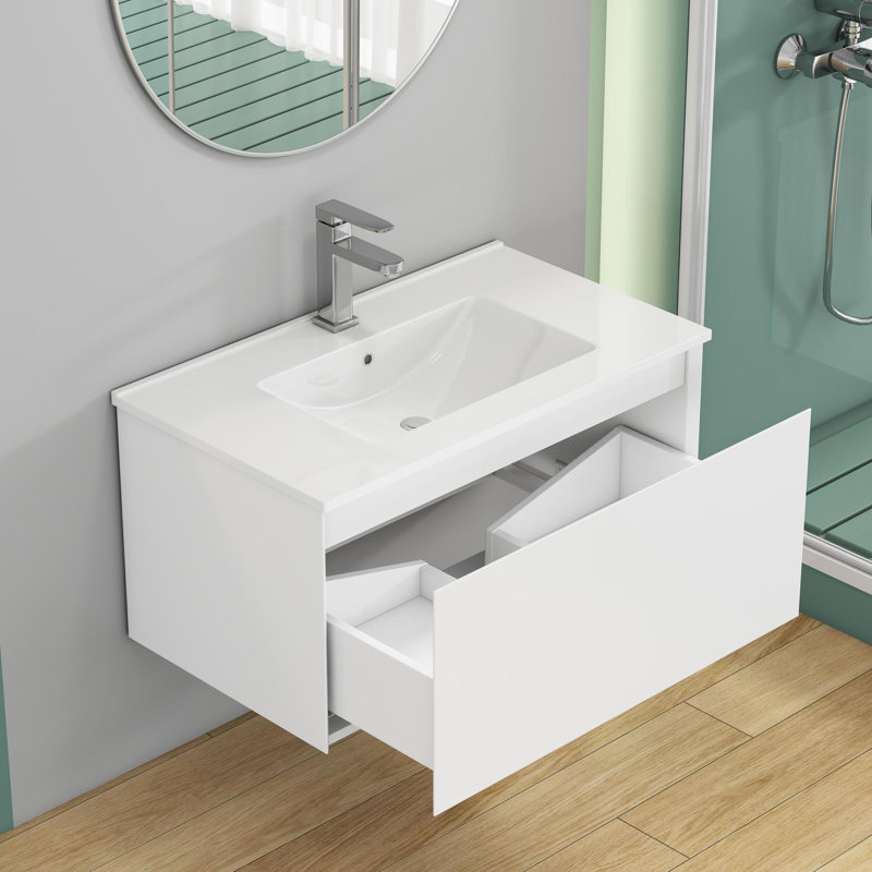 Meuble-lavabo mural 32 po avec fermeture en douceur, Blanc