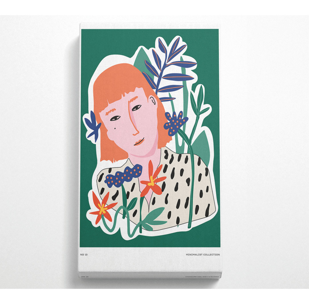 Red Head Woman Floral - Kunstdrucke auf Leinwand