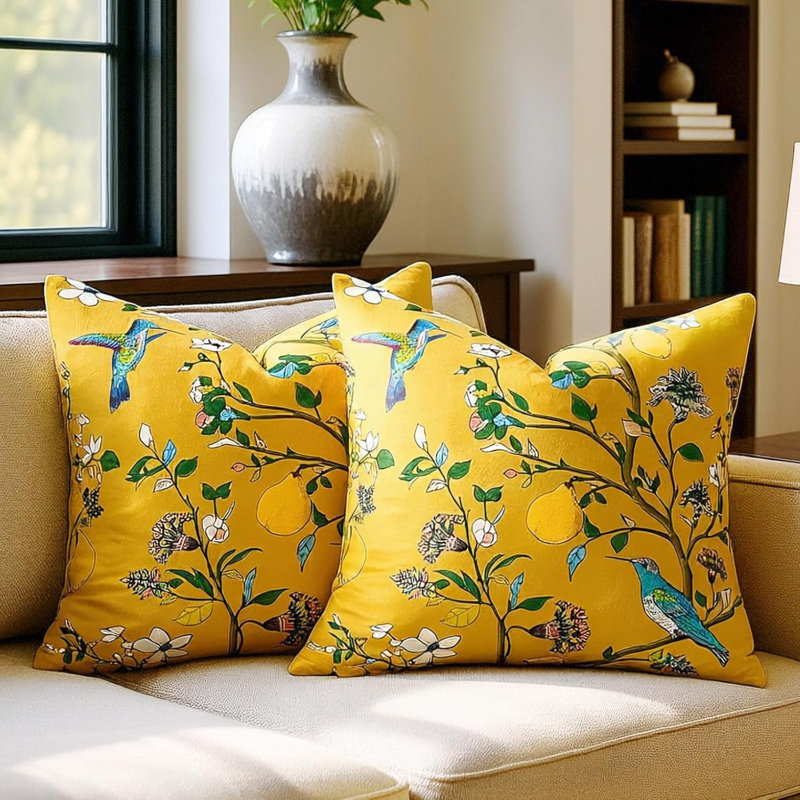 Velvet Floral Spring  Throw Pillow Covers,  Decorative Patterned accent pillows cushion cover for Living Room Sofa Bedroom ﻿