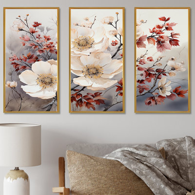 Fleurs saisonnières «Charm in Winter» - ensemble d'art mural sur toile