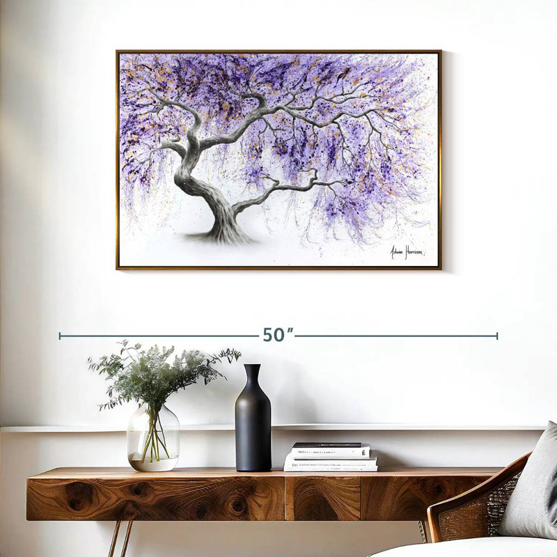 Arbre de prospérité mauve, Cadre flottant doré, 37 po x 25 po