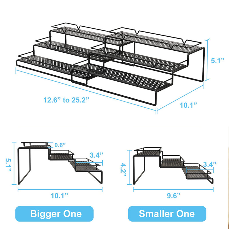 Support extensible pour 3 niveaux d'organisation et de rangement en métal pour armoire, armoire, garde-manger ou comptoir (noir)