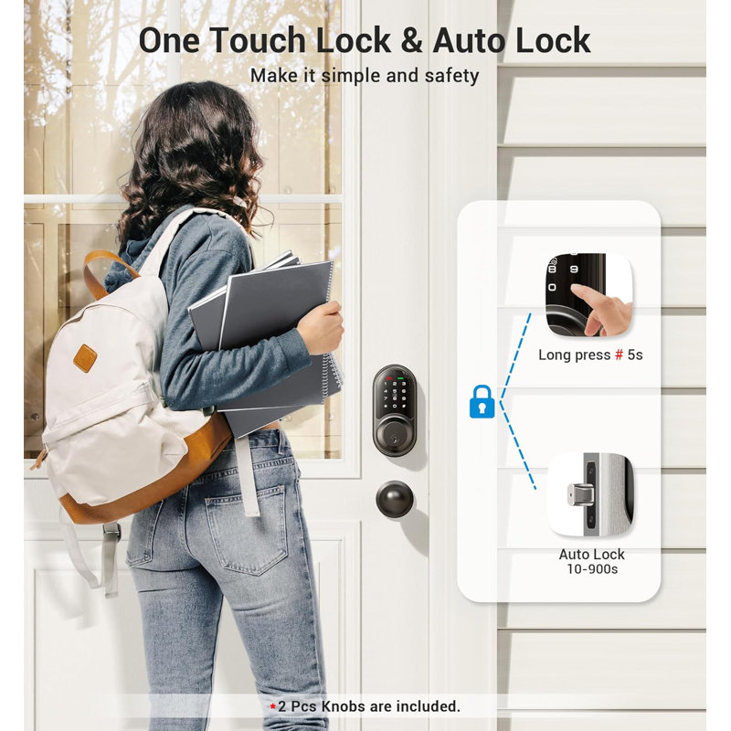 Smart Front Door Lock Set, Keyless Electronic Deadbolt with Knob Handle, App Remote Control, Touchscreen Keypad