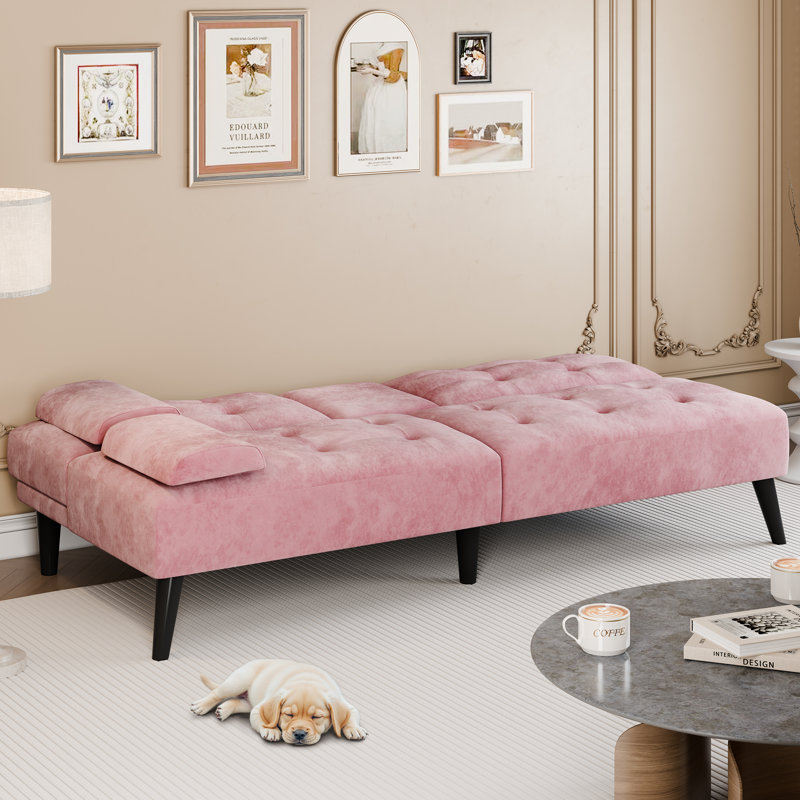 Adjustable Loveseat Sleeper With Retractable Cup Holders, Pink