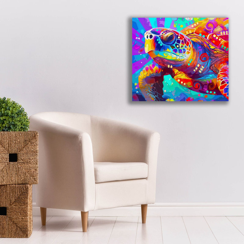 «The Surfing Sea Turtle» par Dean Russo, art mural sur toile, H 26 po x l 30 po x P 1,5 po