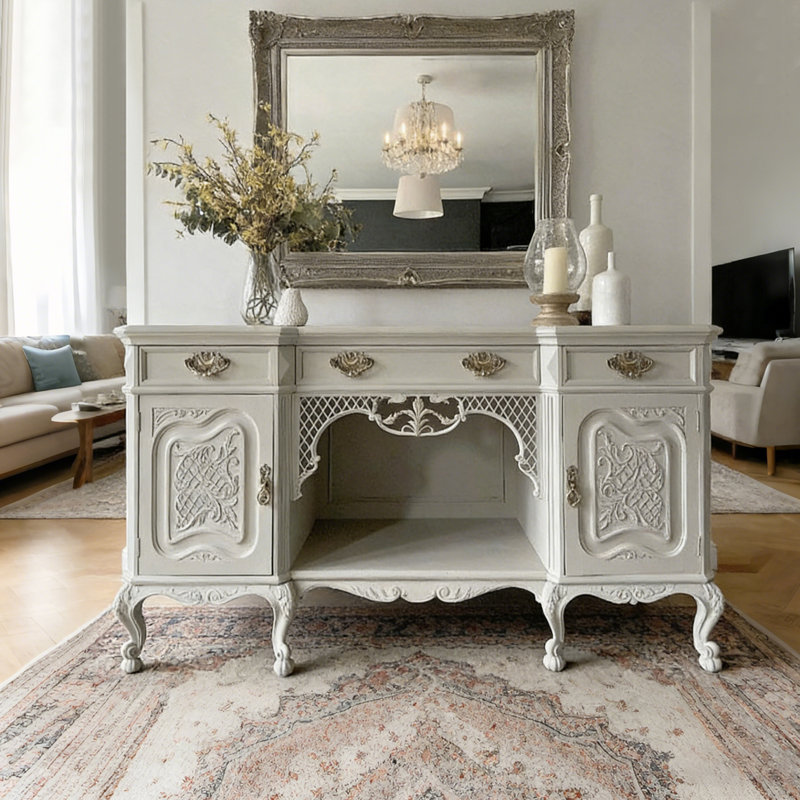 Buffet en bois de style français élégant, H 33,46 po x l 62,99 po x P 18,9 po