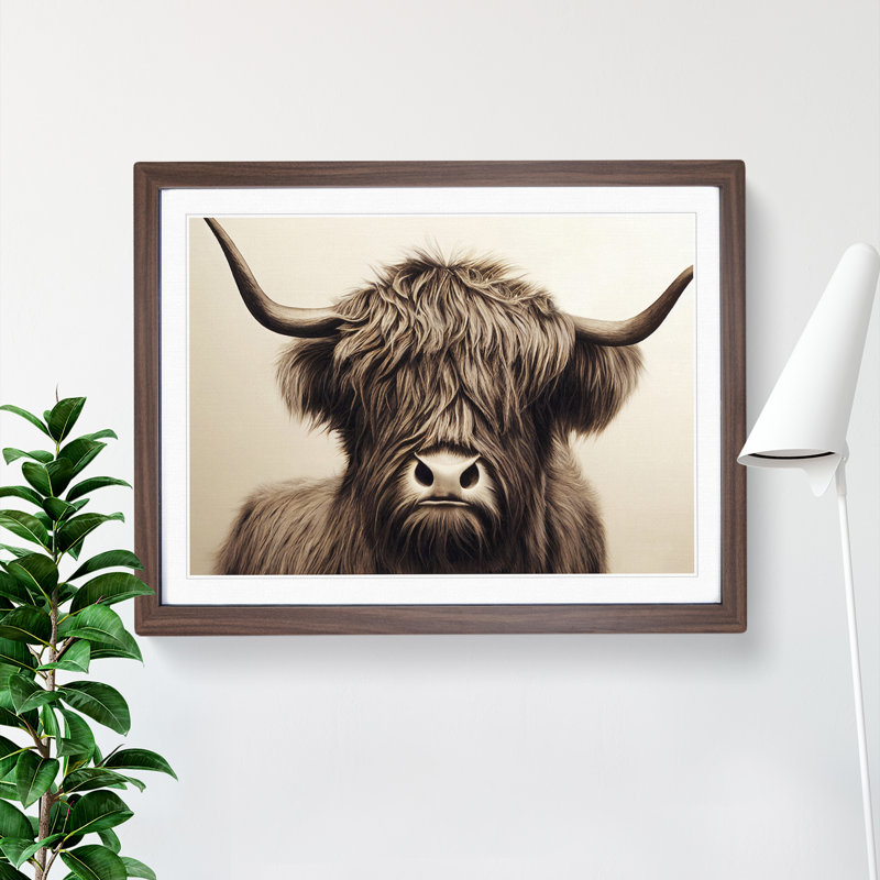 Highland Cow View Vol.1 - Framed Print, 46cm H x 64cm W x 2cm D, Walnut