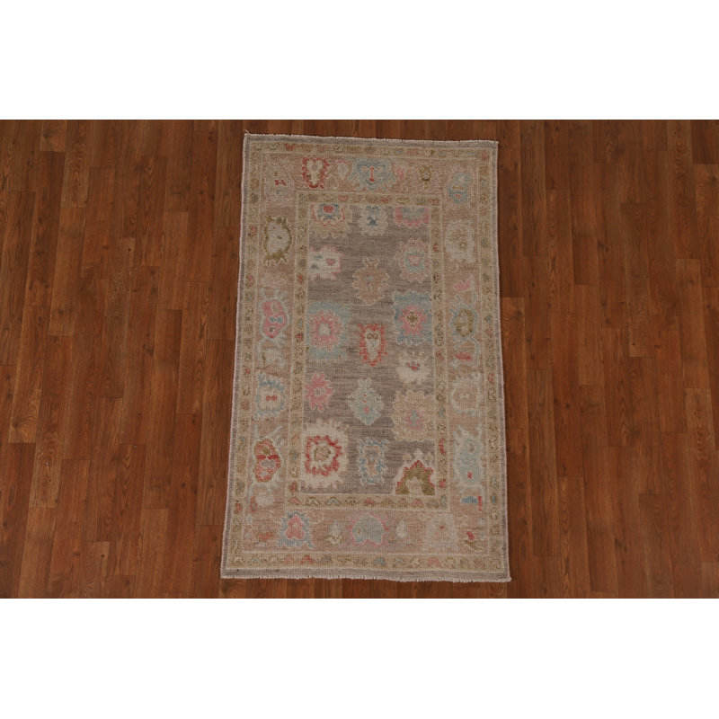 Tapis unique en laine noué à la main brun / beige nouvel âge 2 pi 10 po x 4 pi 11 po Oushak
