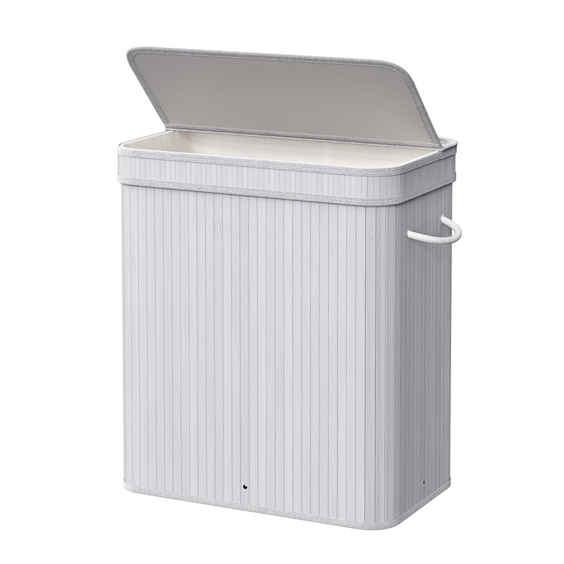 Bamboo Laundry Basket, Gray, 24.4" H x 22" W x 13.8" D