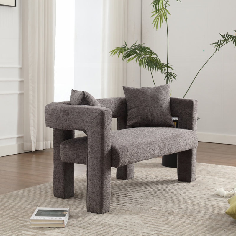 Canapé moderne en chenille, canapé rembourré 2 places confortable, petit canapé d'appoint pour la chambre, Gris