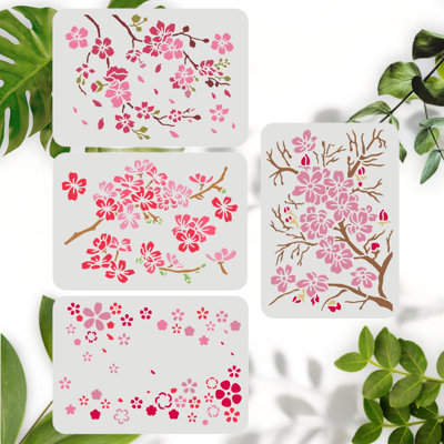 Cherry Blossom Floral Stencil Set - 4 Pcs