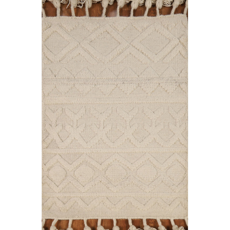 Geometric Ivory Moroccan Oriental Accent Rug 2x3