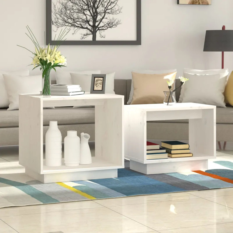 Ebern Designs Nesting Coffee Tables 2 Pcs Solid Wood Pine, White