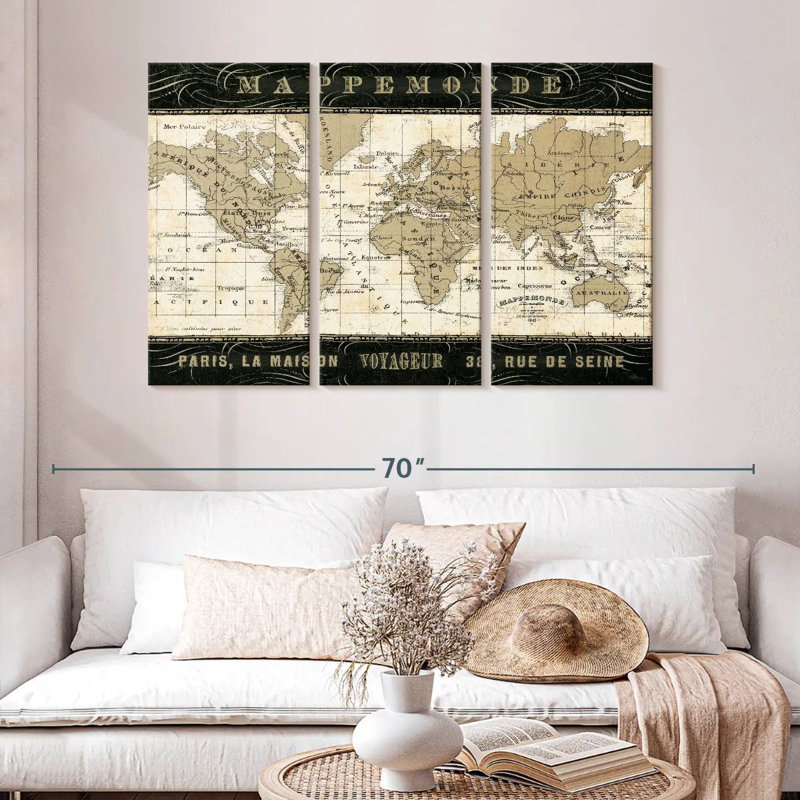 Mappemonde, H 32 po x l 50 po