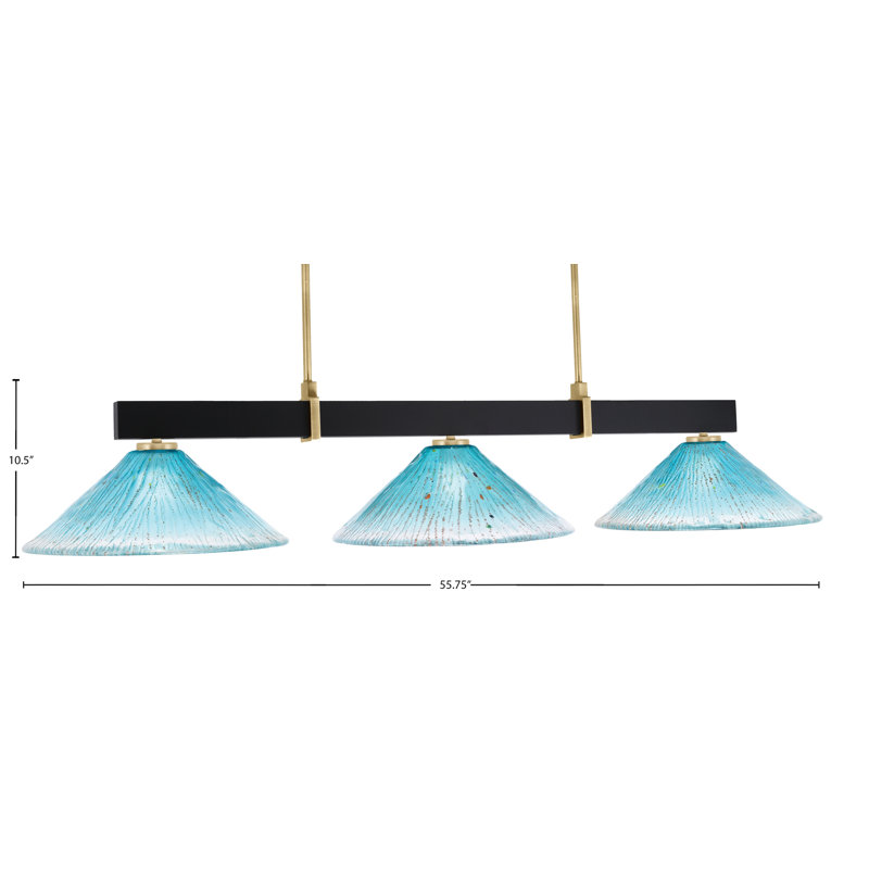 Raheemah Wellington 3 Light Bar, Matte Black/Brass, Teal, 10.5" H x 16" W x 16" D