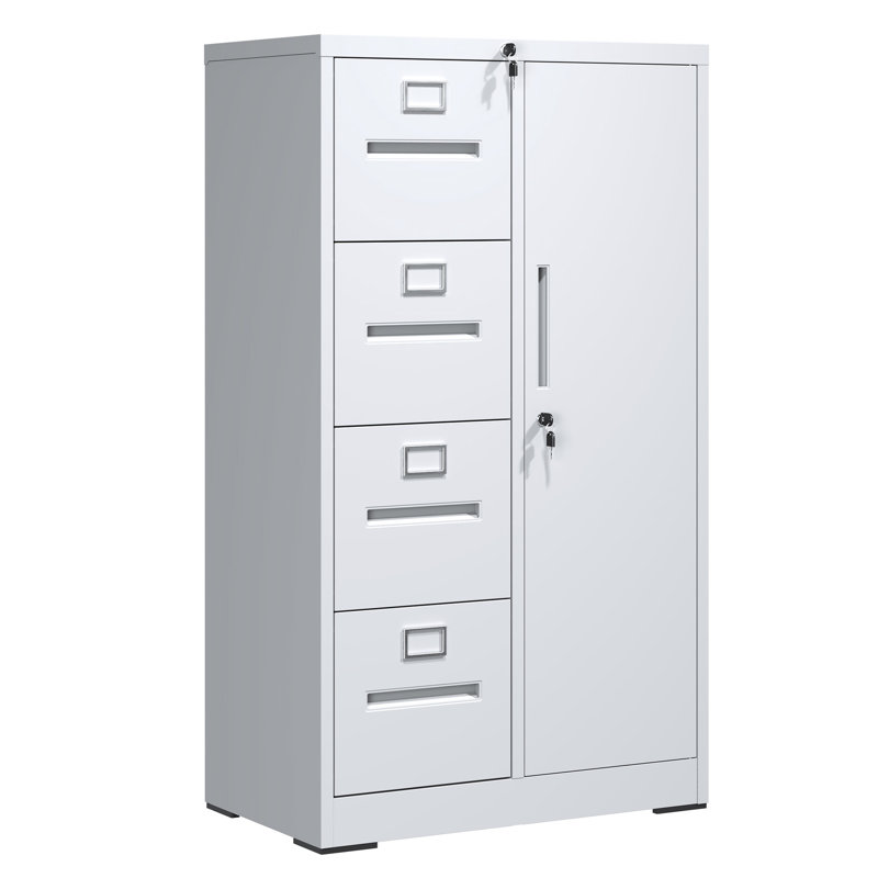 Classeur en acier laminé à froid blanc avec 4 tiroirs et 1 porte pour le matériel de bureau, un fonctionnement en douceur et un rangement spacieux