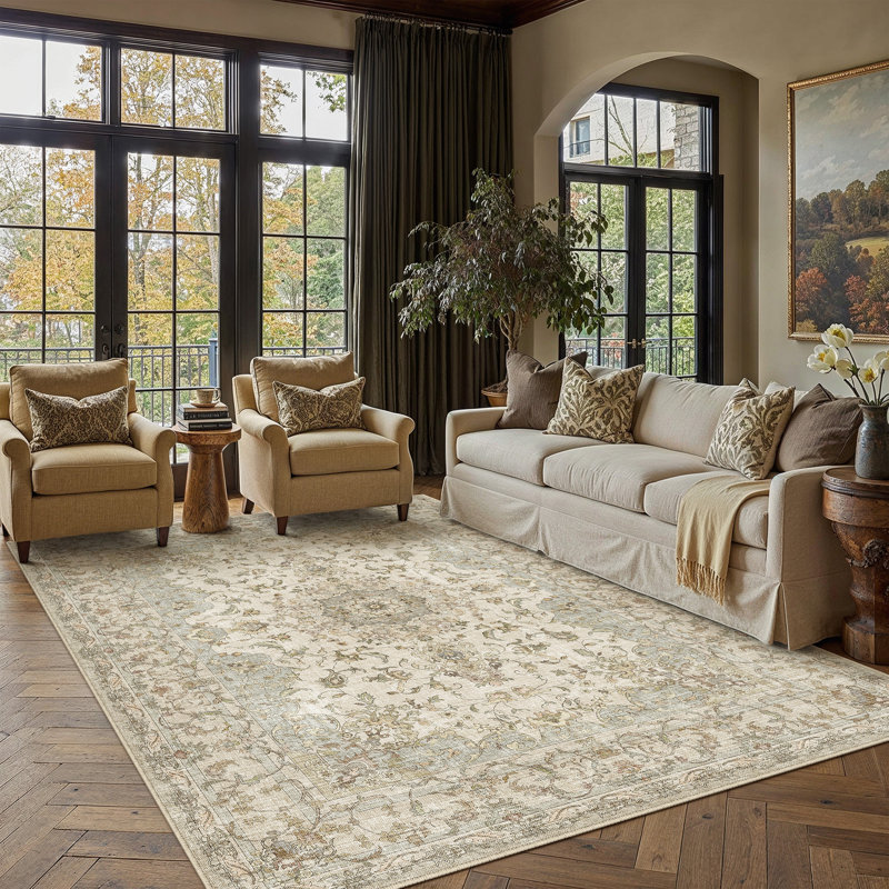 Tapis oriental lavable à la machine avec envers antidérapant, Rectangle 9 pi x 12 pi