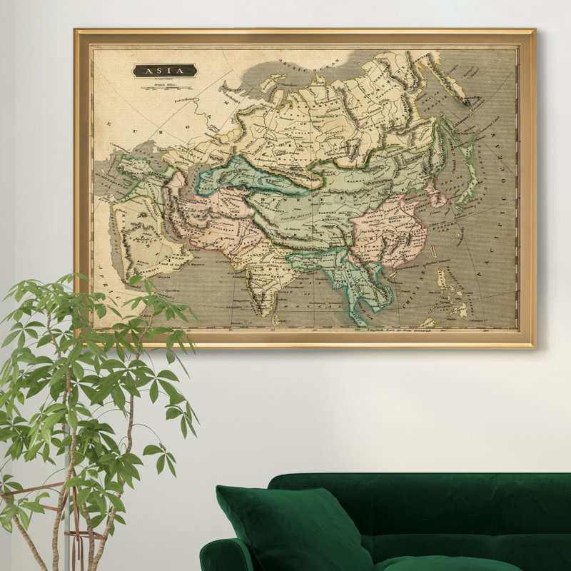 Carte de l’Asie de Thomson-impression d’art graphique sur toile encadrée, H 26,5 po x l 36,5 po x P 1,5 po, Encadrement doré