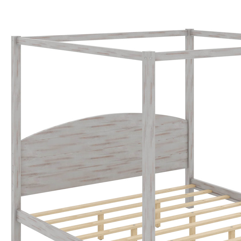 Très grand lit plateforme à baldaquin avec tête de lit et pieds de support, Gris délavé
