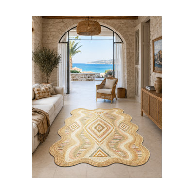 Tapis beige tissé à motif de poissons Mosso