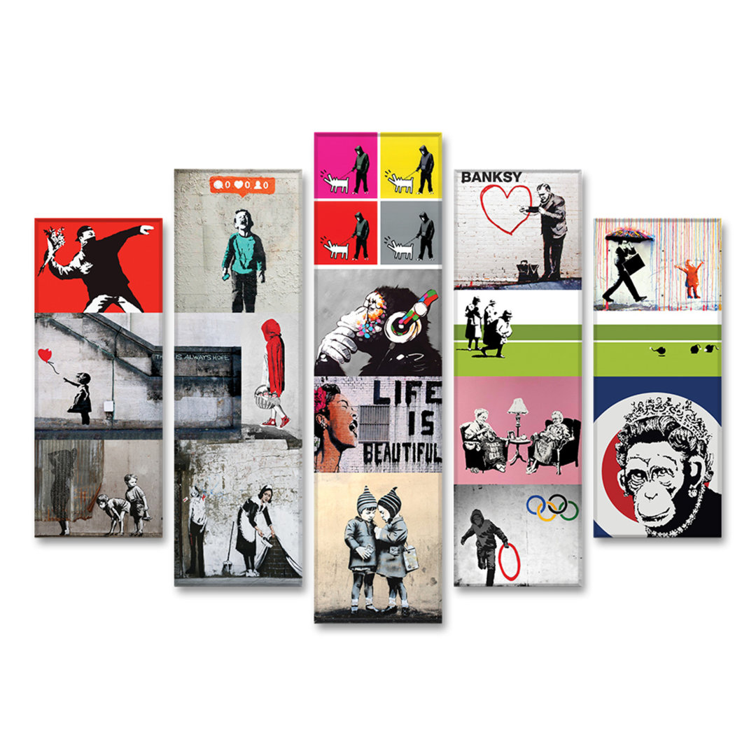 5-tlg. Kunststoffbilder-Set Banksy Collage von Banksy