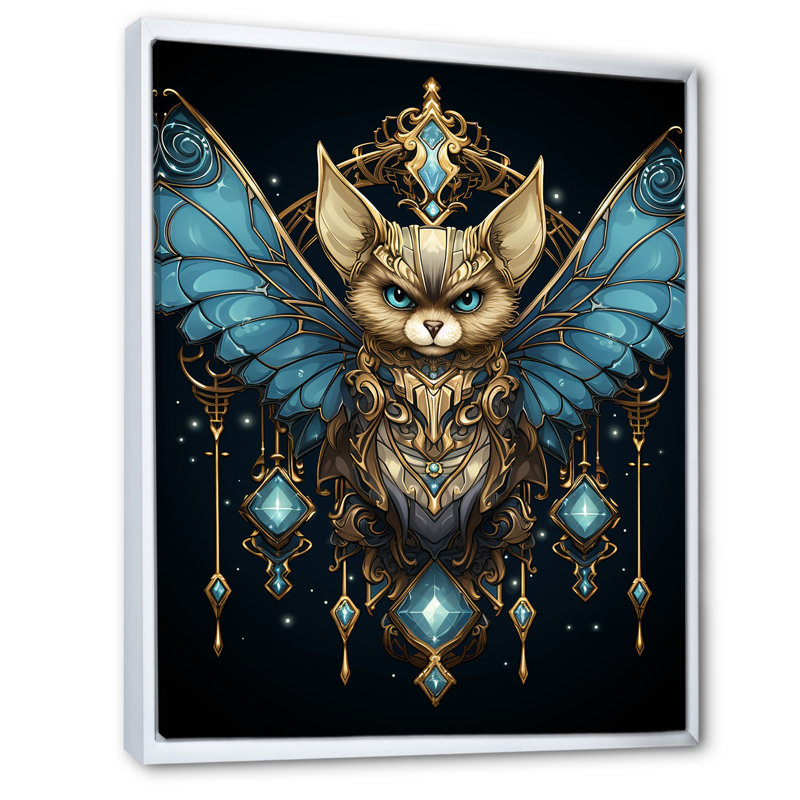 Cubist Night Sky Bat - Art animalier, art mural, Cadre flottant blanc, H 44 po x l 34 po x P 1,5 po