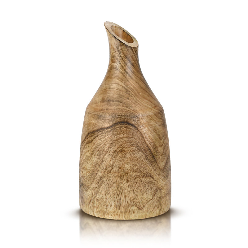 Elegant Slanted Opening Wooden Vase In Natural Mango Tree Wood