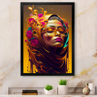 Élégante femme arabe avec hijab floral - Impression sur toile