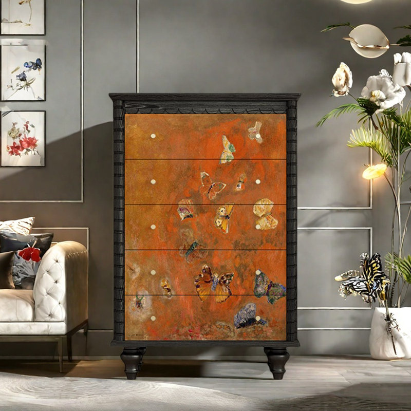 Commode d'appoint avec cinq tiroirs Retro, Noir