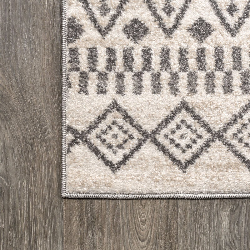 Naia Berber Geometric Stripe Cream/Gray Rug, Rectangle 3' x 4'9"