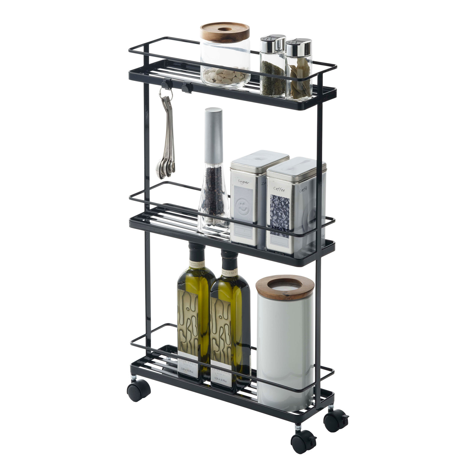 Yamazaki Home Tower Rolling Kitchen Cart, Black