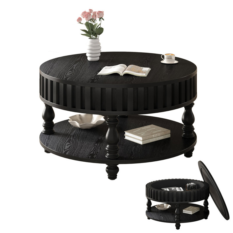 Table basse cannelée moderne avec rangement, Noir