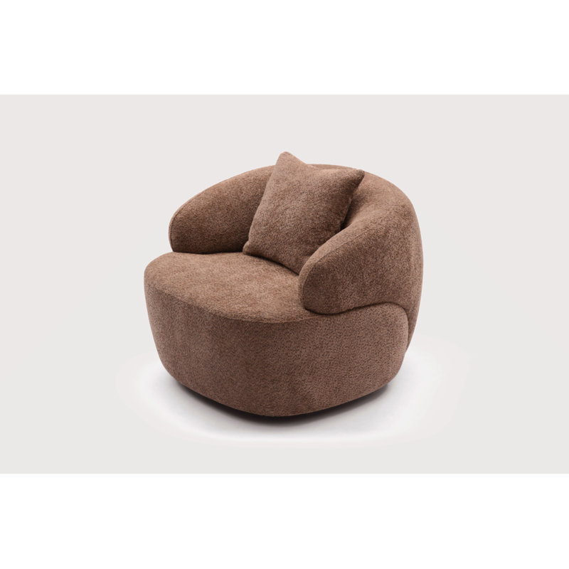  Rianon 360° Swivel Mid Century Modern Curved Sofa, 1-Seat Fabric Cloud Couch Boucle Sofa with Pillow, Brown